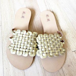 Mi.Im Gold Leather Woven Sandals Slides Size 7 - NWT!